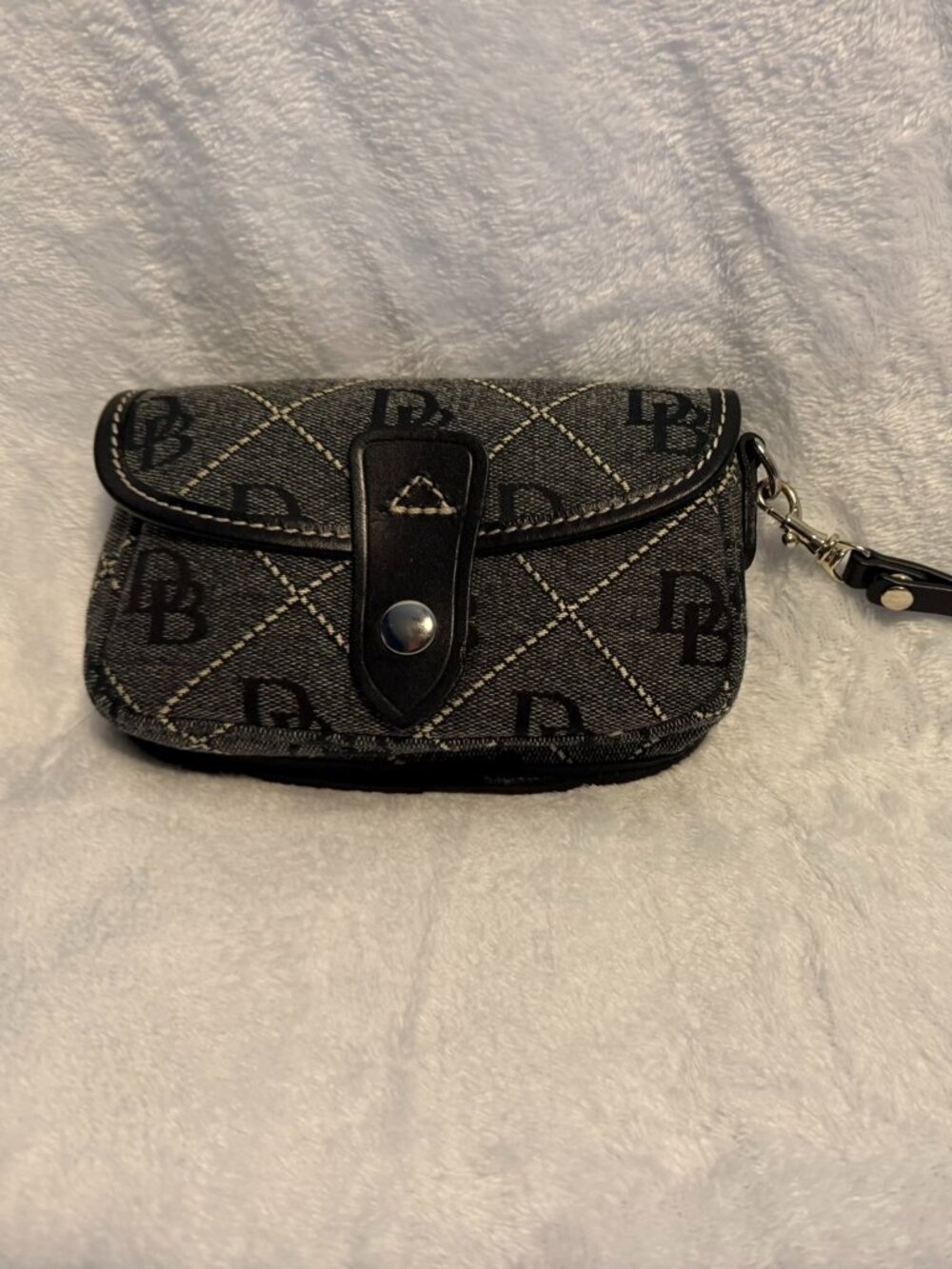 Dooney & Bourke Vintage Denim DB Monogram Quilted Wristlet Pouch Black Gray